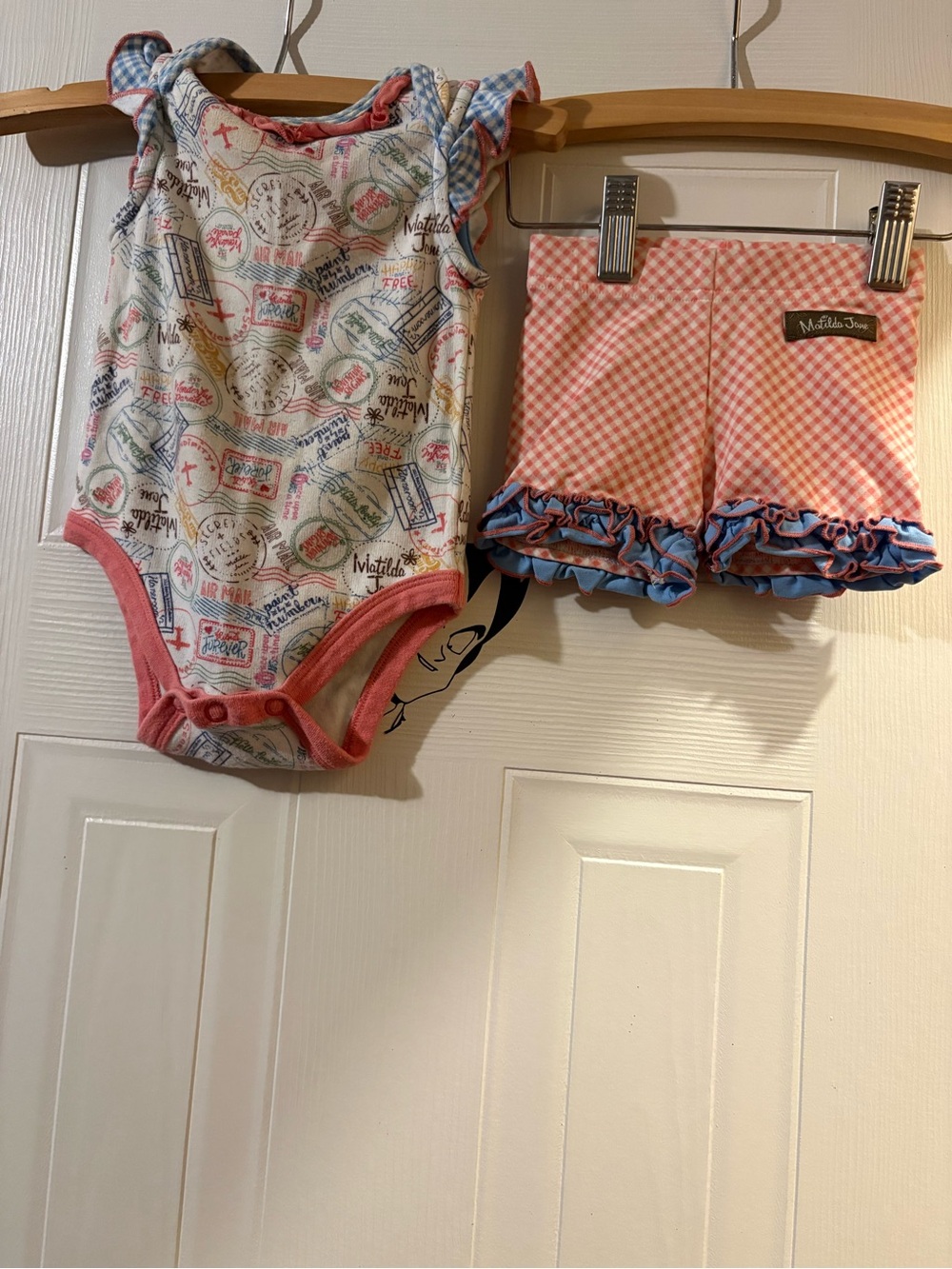 Matilda Jane Pink Gingham Ruffle Shorts & Travel-Print Bodysuit Set